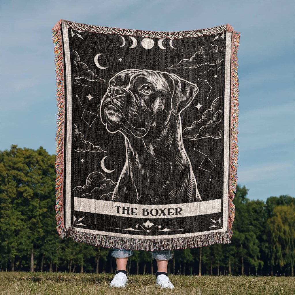 🐾 Woven Blanket Tarot Card - Boxer Black & White
