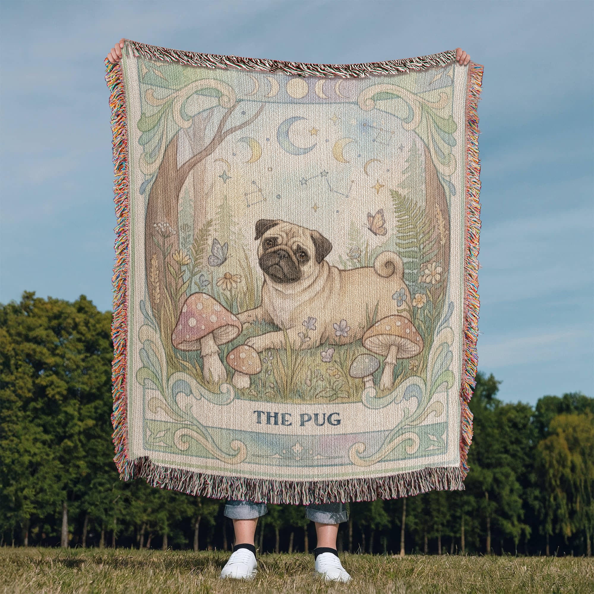 🐾 Woven Blanket Tarot Card - Pug Cottage Core
