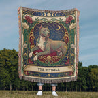 🐾 Woven Blanket Tarot Card - Pitbull laying with flowers