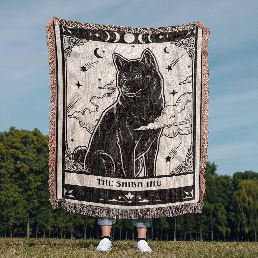 🐾 Woven Blanket Tarot Card - Shiba Imu B&W