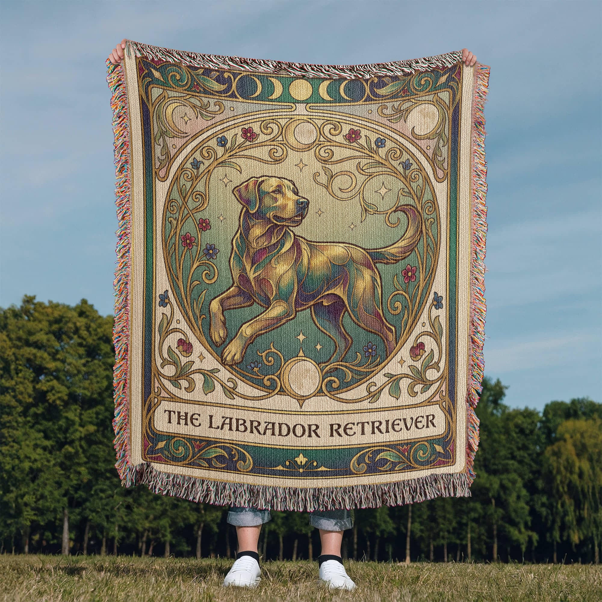 🐾 Woven Blanket Tarot Card - Labrador Retriever Green & Gold
