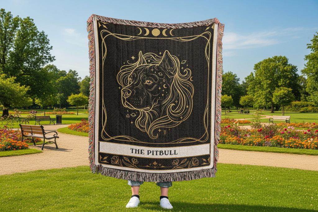 🐾 Woven Blanket Tarot Card - Pitbull Celestial Head Shot