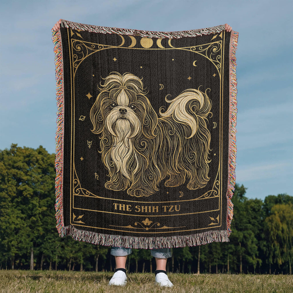 🐾  Woven Blanket Tarot Card - Shih Tzu Black and Gold