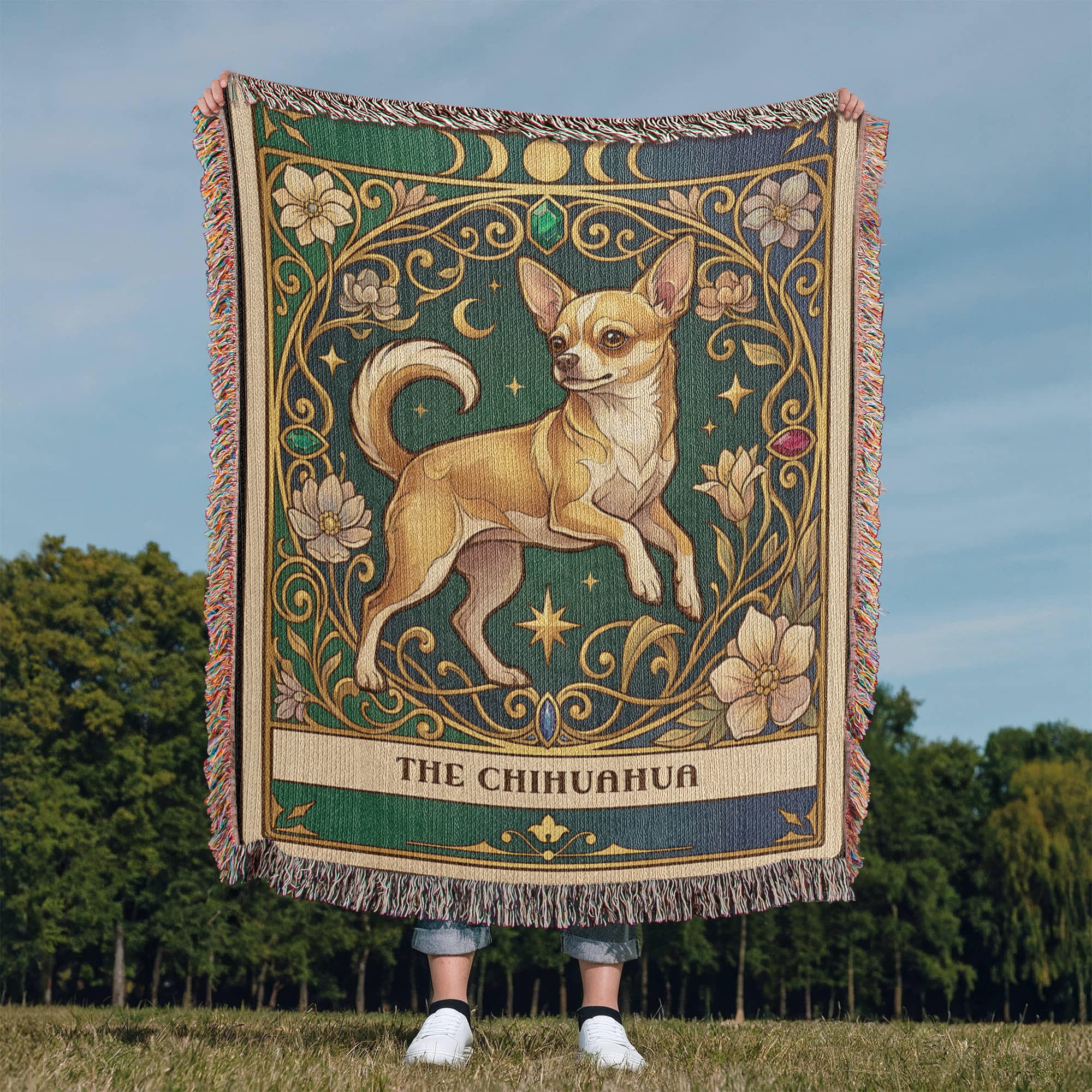 🐾 Woven Blanket Tarot Card - Chihuahua Jeweled addition