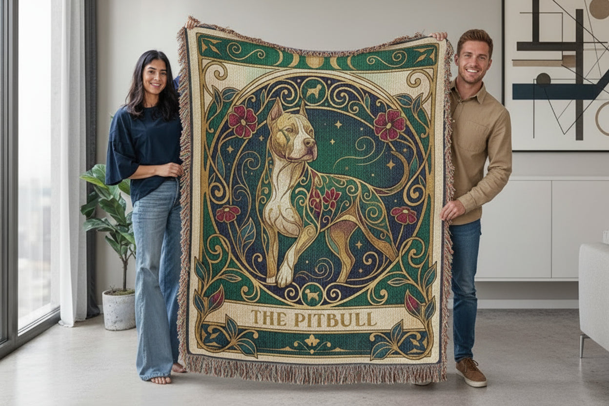 🐾 Tarot Card Woven Blanket - Pitbull Stained Glass