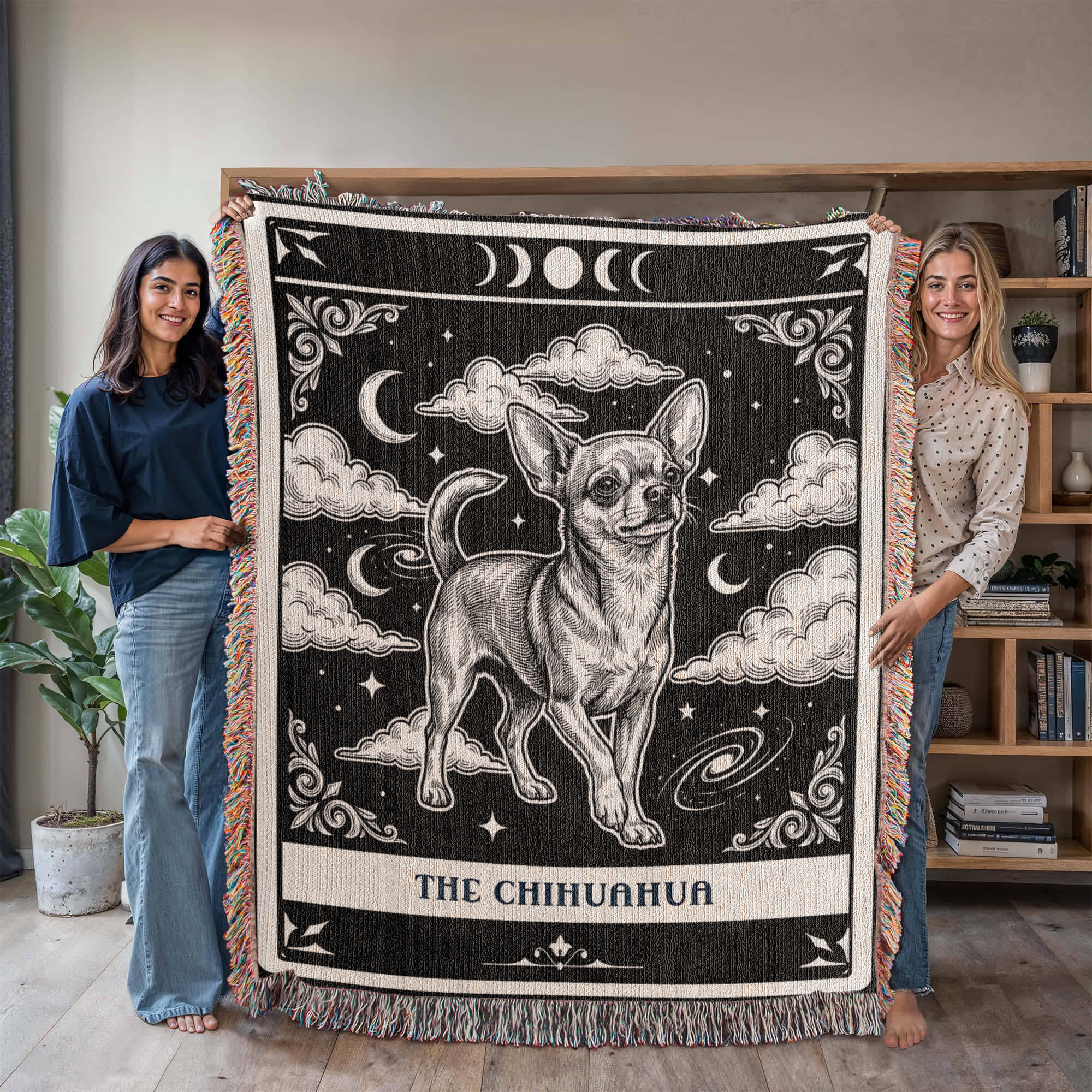 🐾 Woven Blanket Tarot Card - Chihuahua Black and White edition