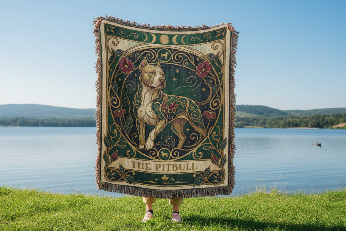 🐾 Tarot Card Woven Blanket - Pitbull Stained Glass