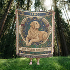 🐾 Woven Blanket Tarot Card - Golden retriever golden with red flowers
