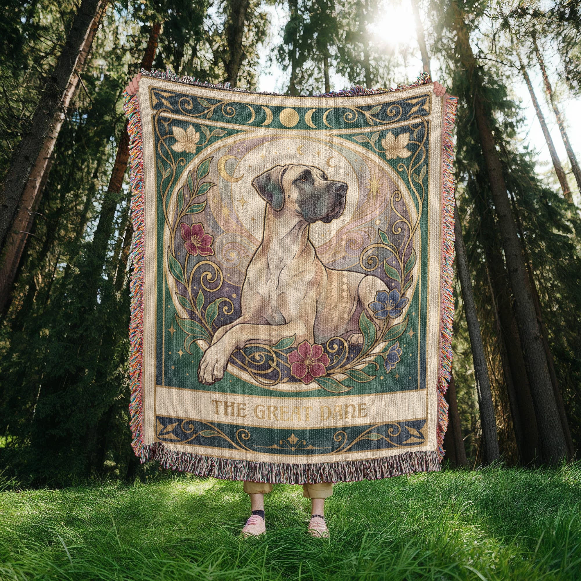 🐾 Woven Blanket Tarot Card - Great Dane Stained Glass