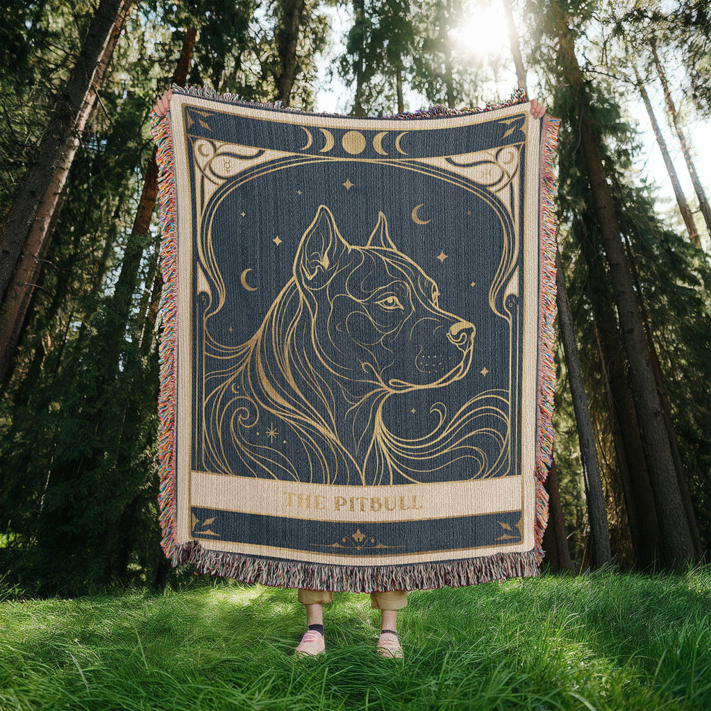 🐾 Woven Blanket Tarot Card- Pitbull Celestial Side profile