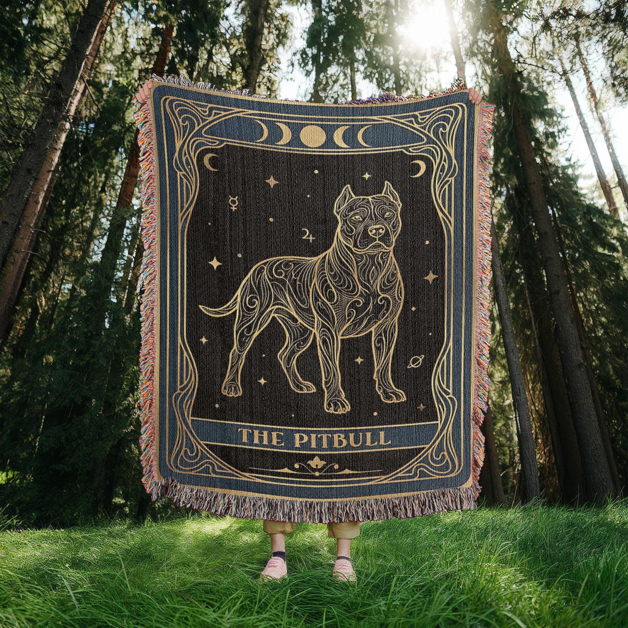 🐾 Woven blanket tarot card - Pitbull Celestial