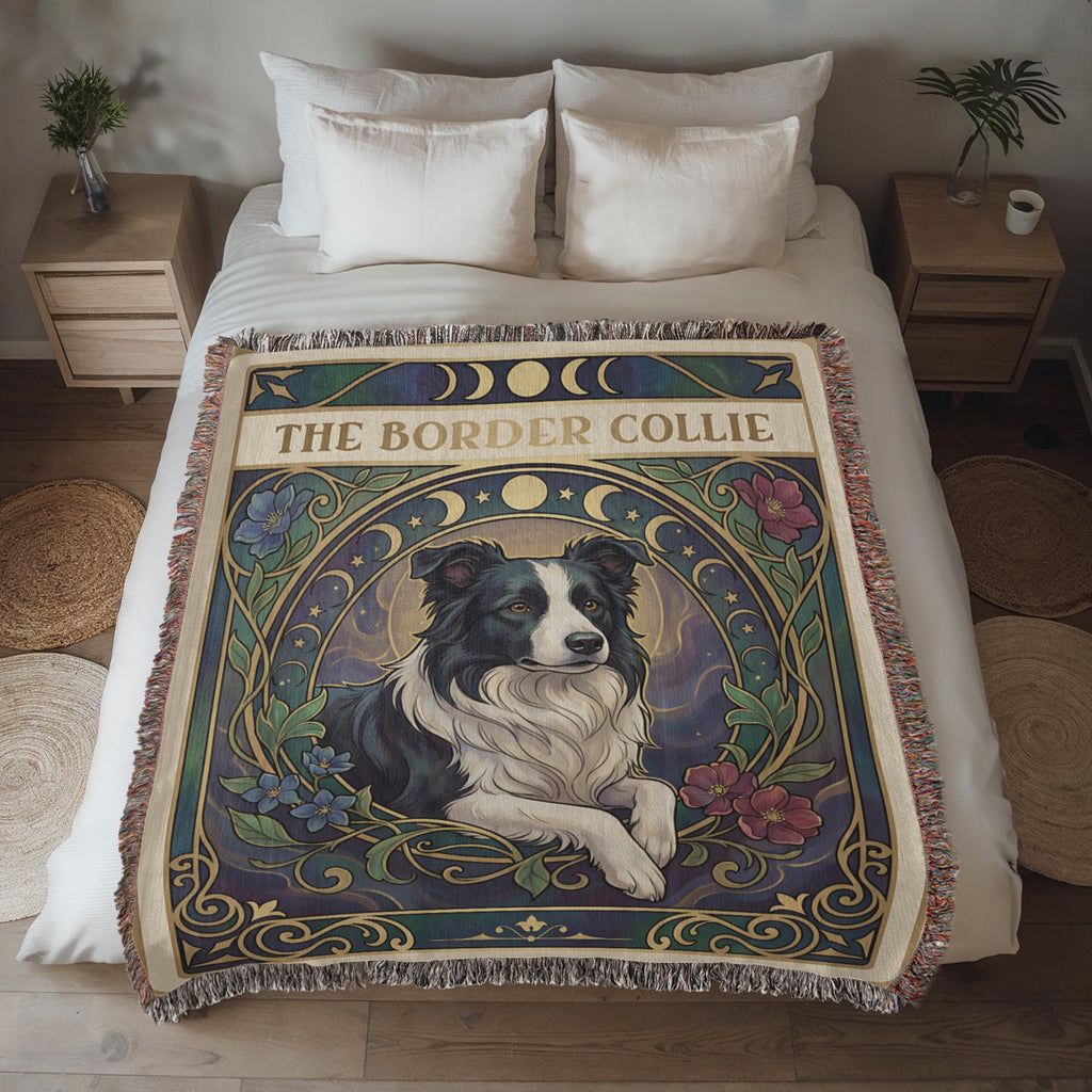 🐾 Woven Blanket Tarot Card - Border Collie Flowers