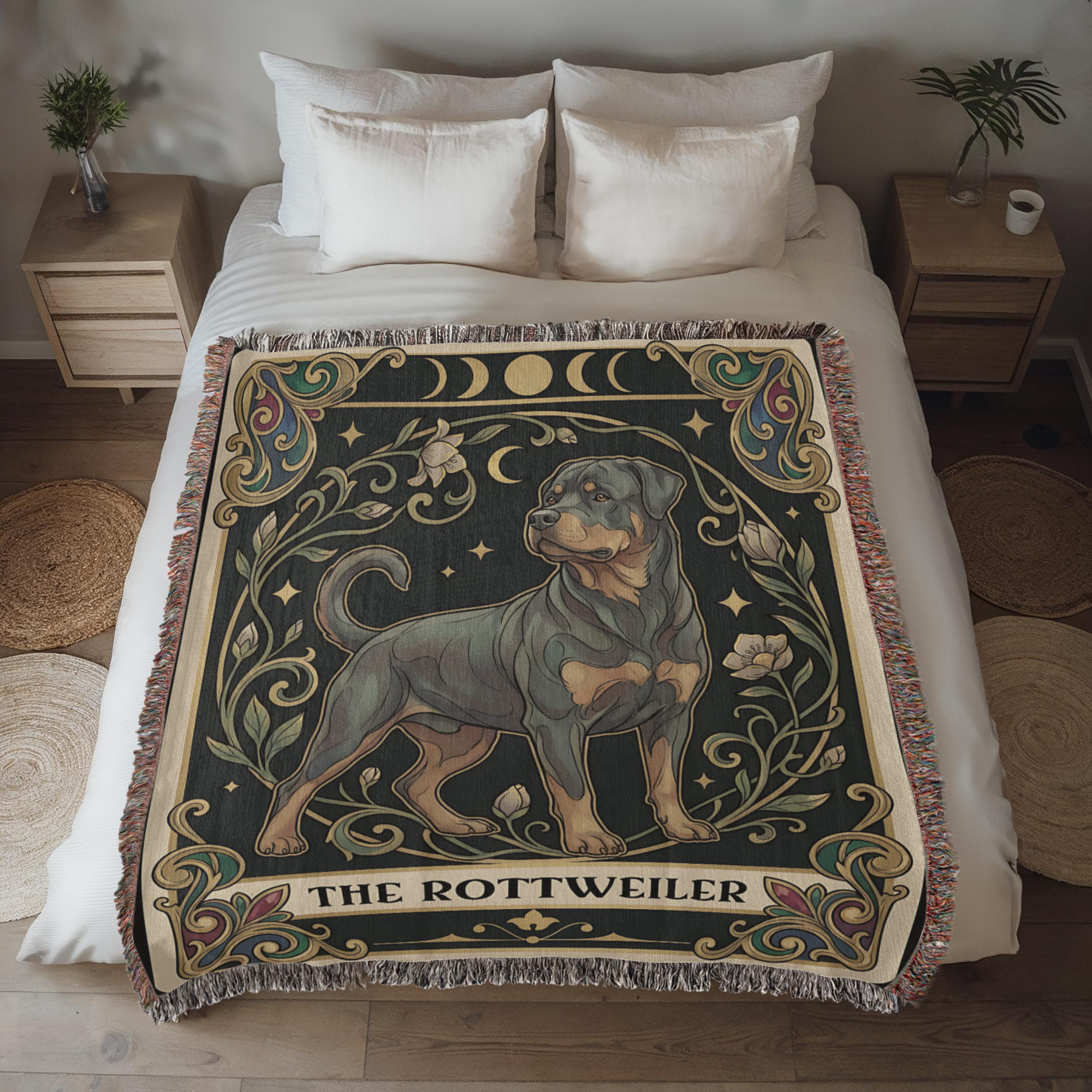 🐾 Woven Blanket Tarot Card - Rottweiler B&W II