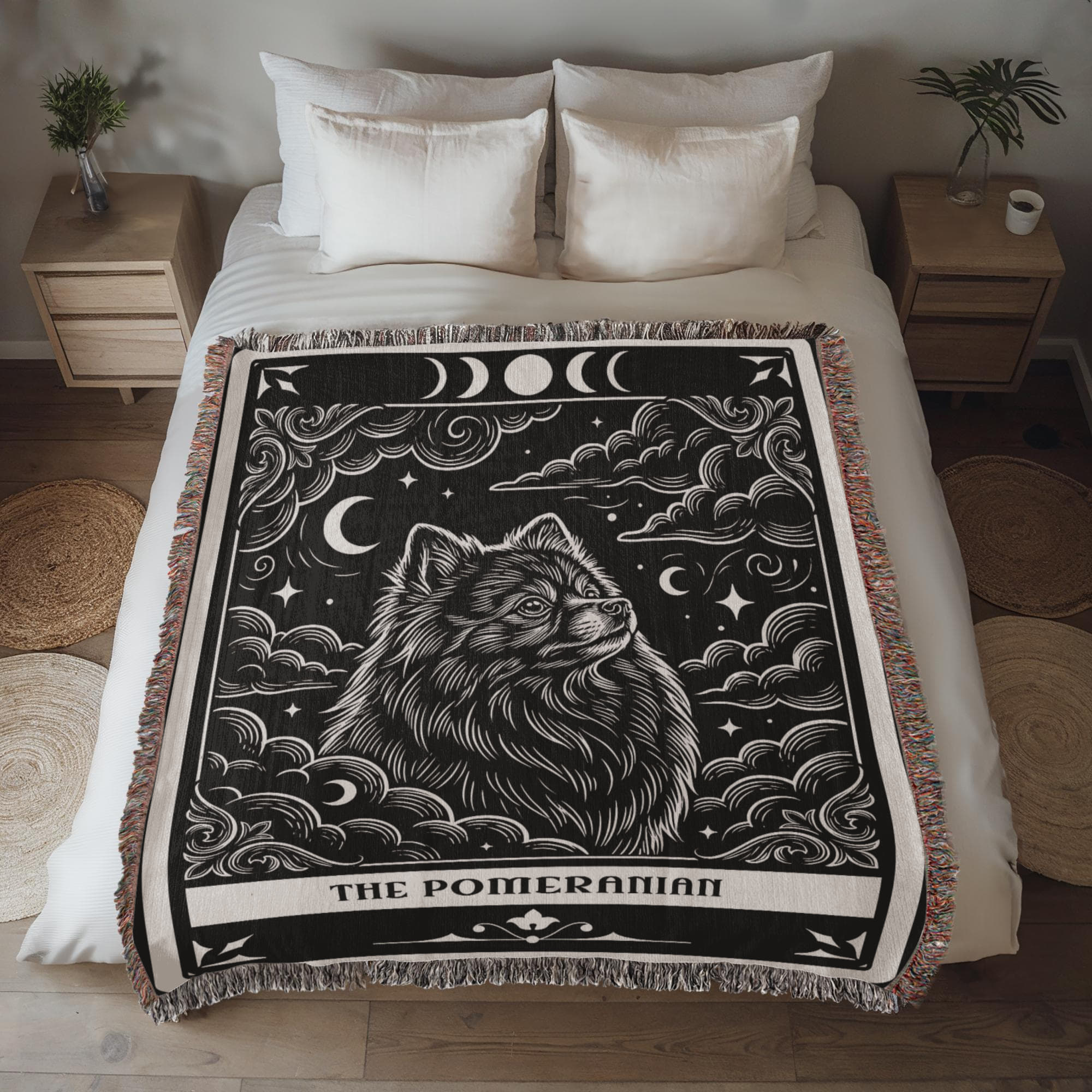 🐾 Woven Blanket Tarot Card Pomeranian Black and White