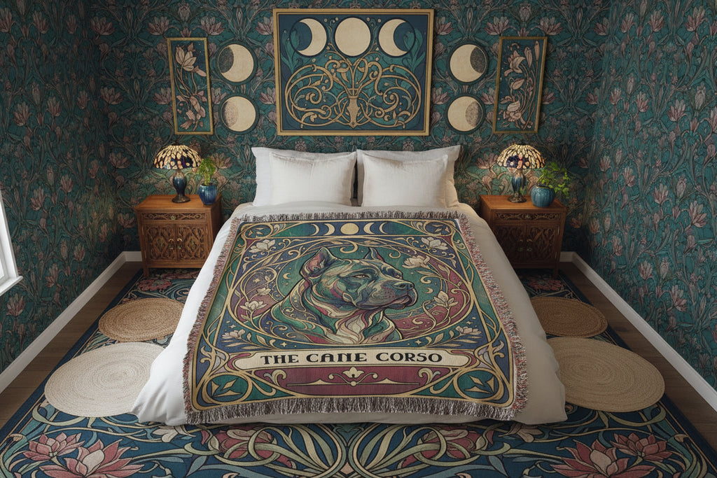 🐾 Woven Blanket Tarot - Cane Corso Gold Flowers