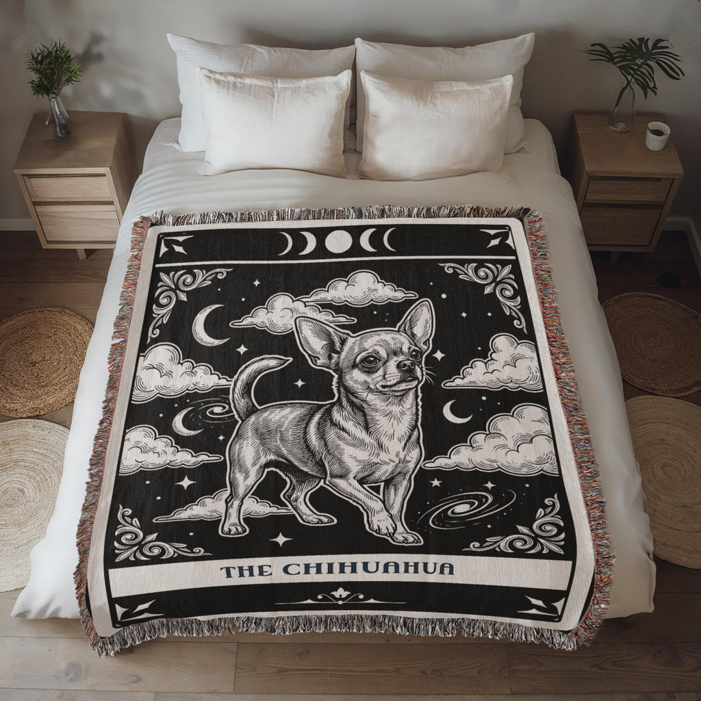 🐾 Woven Blanket Tarot Card - Chihuahua Black and White edition