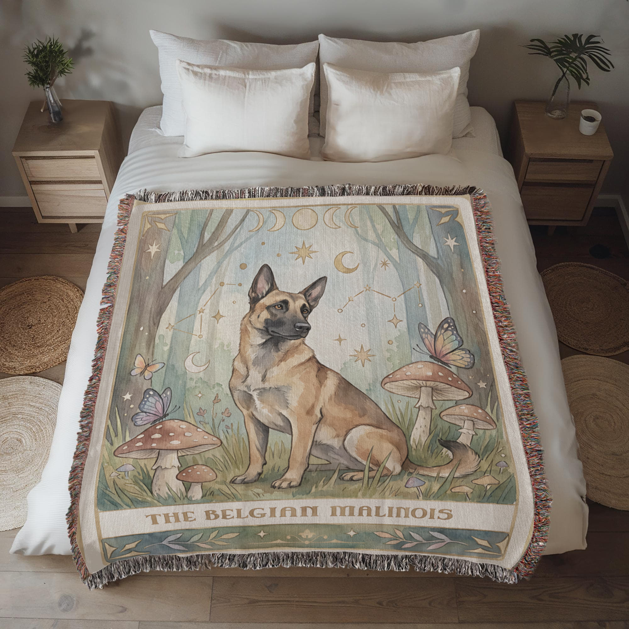 🐾 Woven Blanket Tarot Card - Belgian Malinois Cottage Core