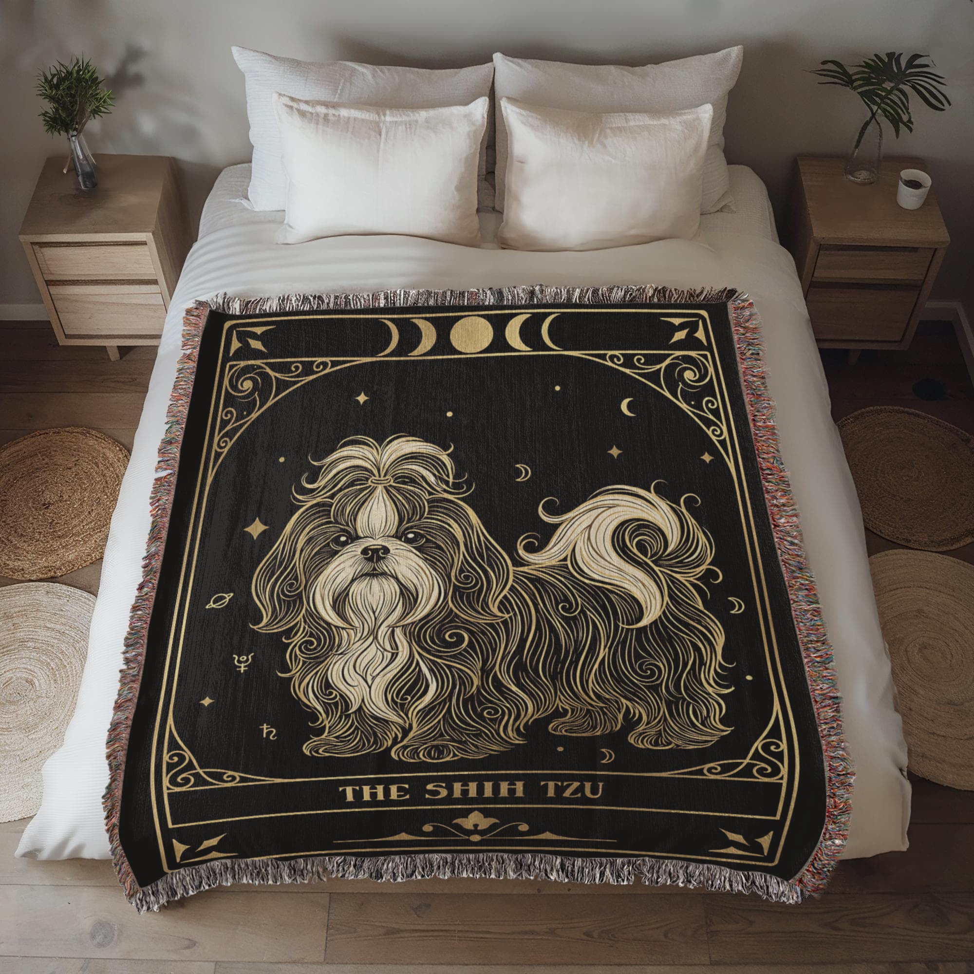 🐾  Woven Blanket Tarot Card - Shih Tzu Black and Gold