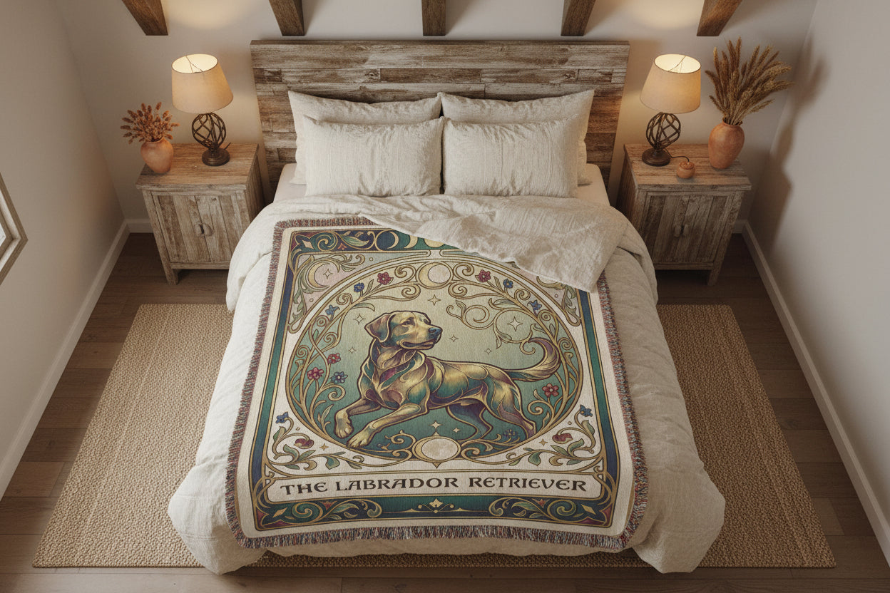 🐾 Woven Blanket Tarot Card - Labrador Retriever Green & Gold