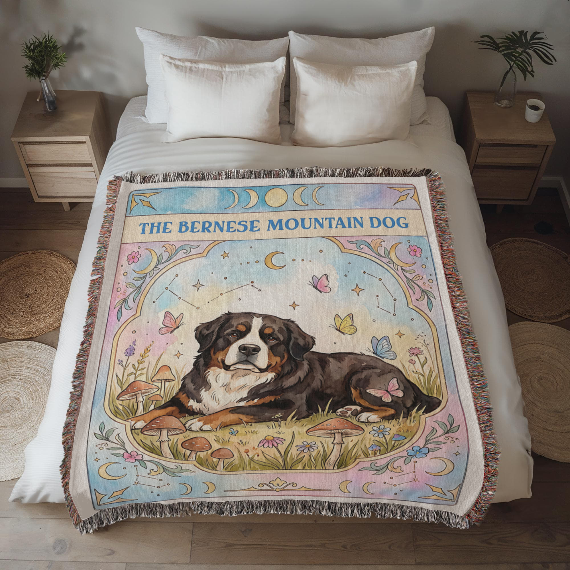🐾 Woven Blanket Tarot Card - Bernese Mountain Dog Cottage Core