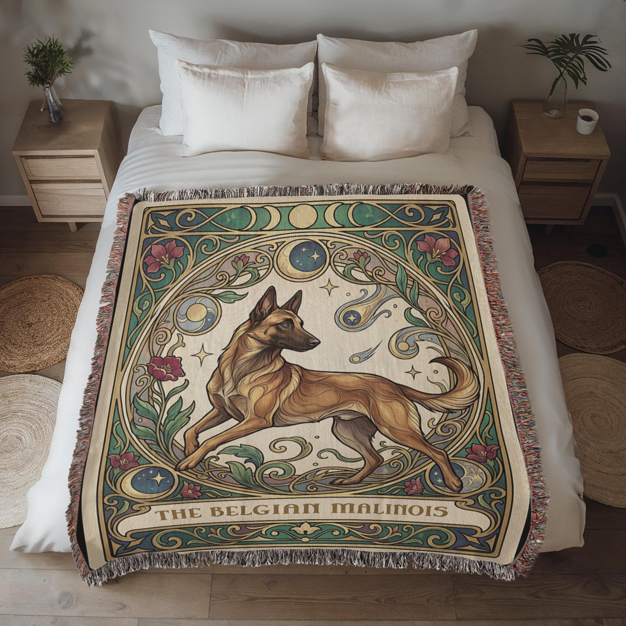 🐾 Woven Blanket Tarot Card - Belgian Malinois Stained Glass