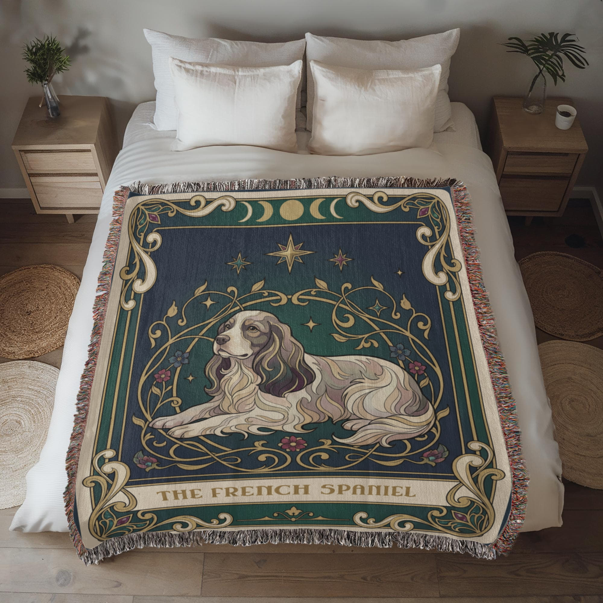 🐾 Woven Blanket Tarot Card - French Spaniel Stained glass