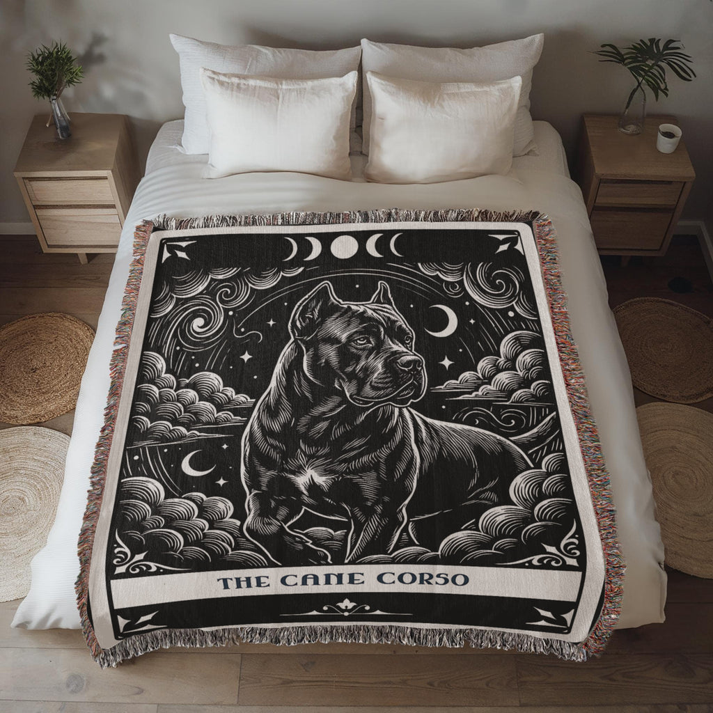 🐾 Woven Blanket Tarot Card - Cane Corso Black and White