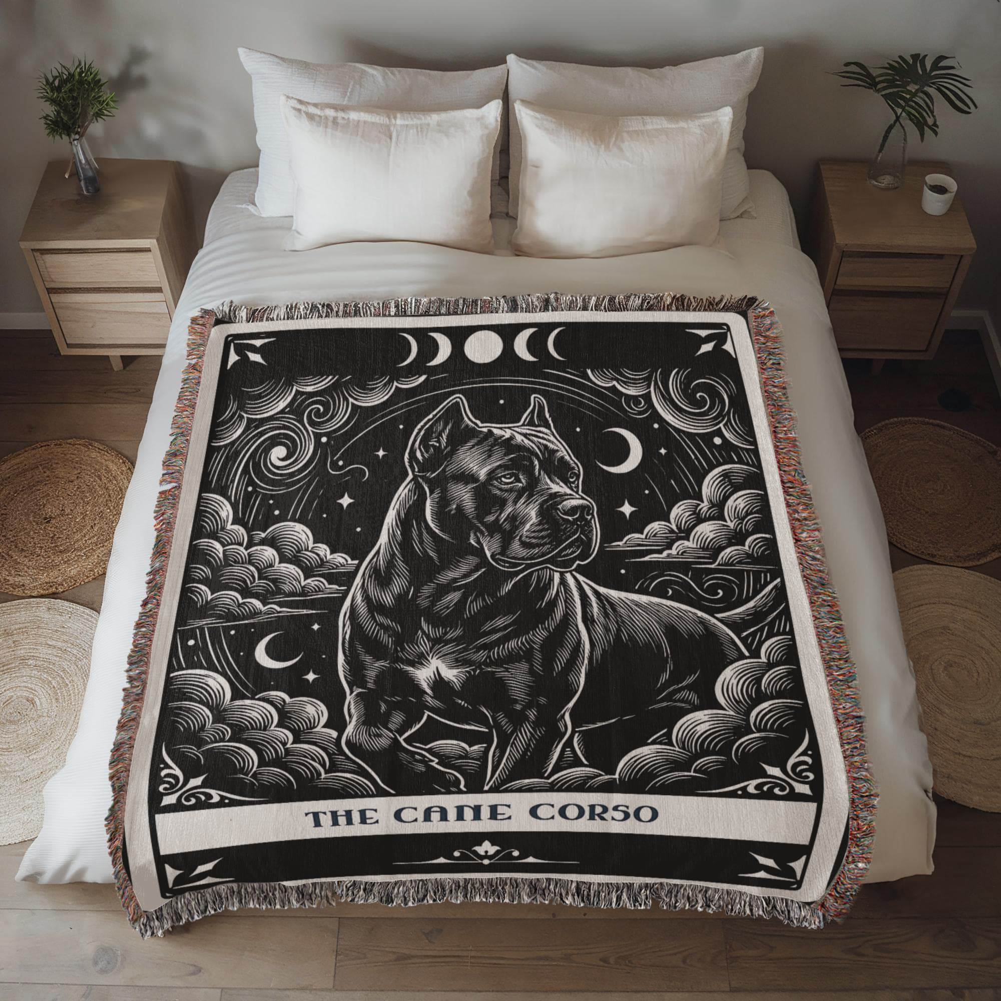 🐾 Woven Blanket Tarot Card - Cane Corso Black and White