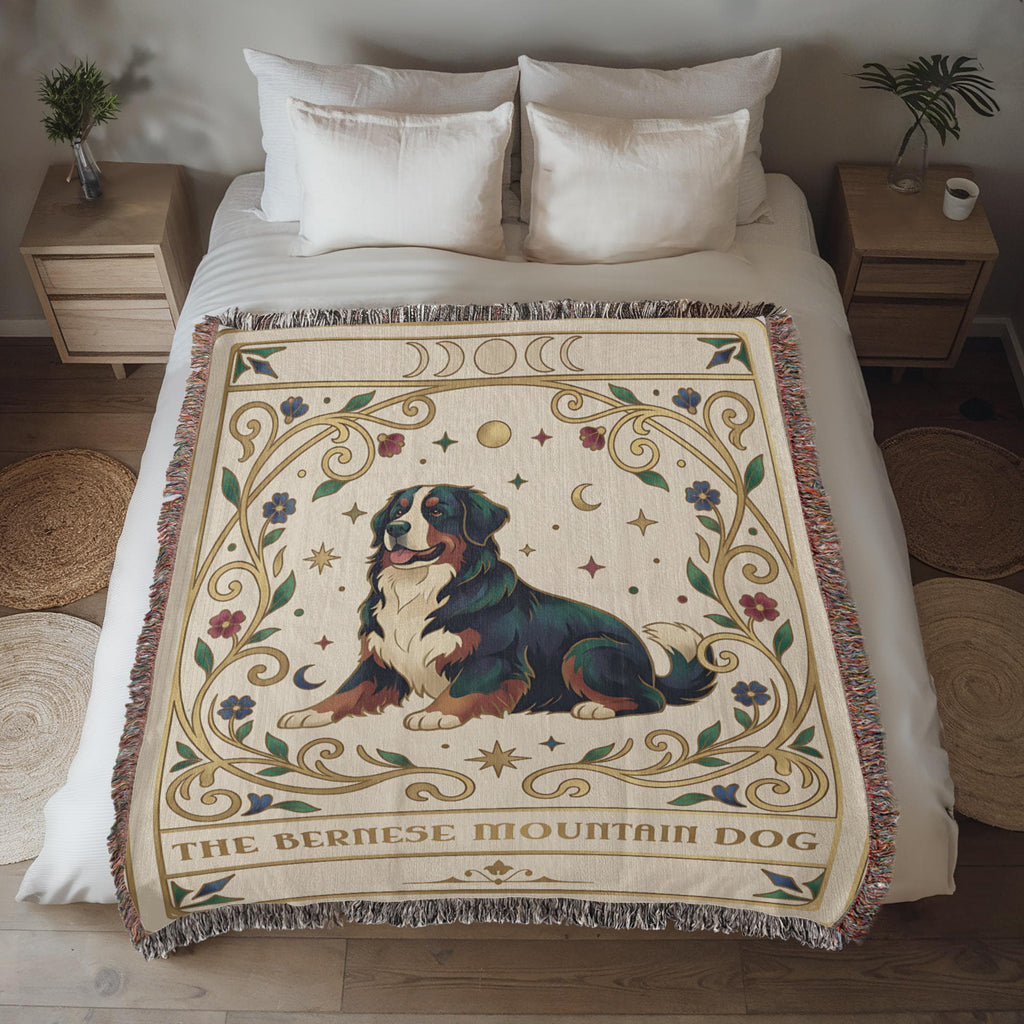 🐾 Woven Blanket Tarot Card - Bernese Mountain Dog - Flowers
