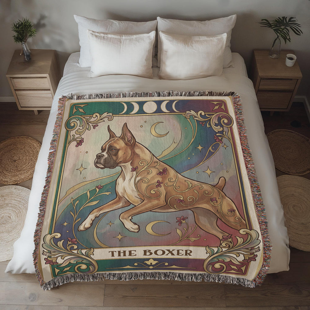 🐾 Woven Blanket Tarot Card - Boxer Rainbow