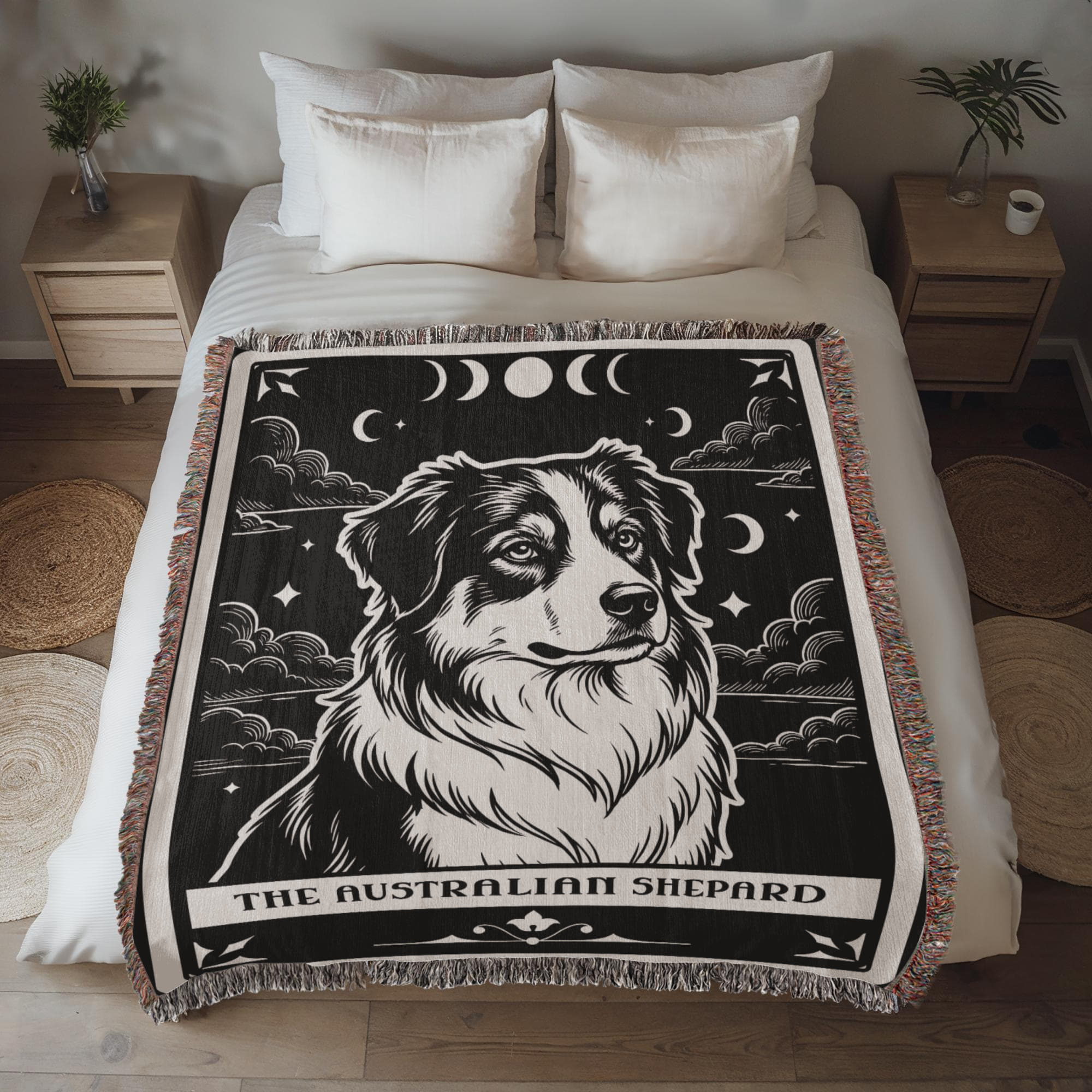 🐾 Woven Blanket Tarot Card - Australian Shepard Black and White