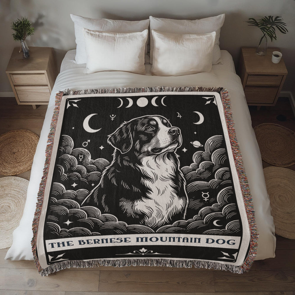 🐾 Woven Blanket Tarot Card - Bernese Mountain Dog - Black & White