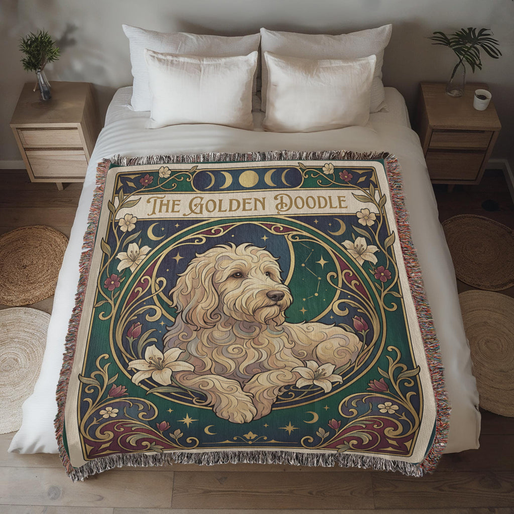 🐾 Woven Blanket Tarot Card - Golden Doodle paws forward