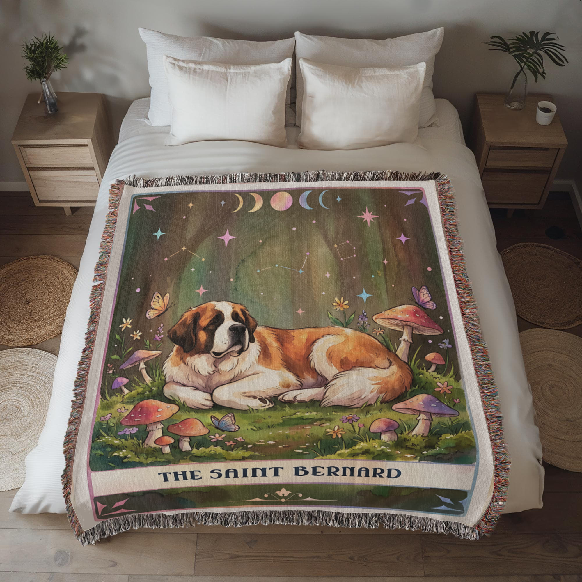 Saint Bernard Cottage Core Art Nouveau Tarot Woven Blanket - Heirloom Cotton Throw