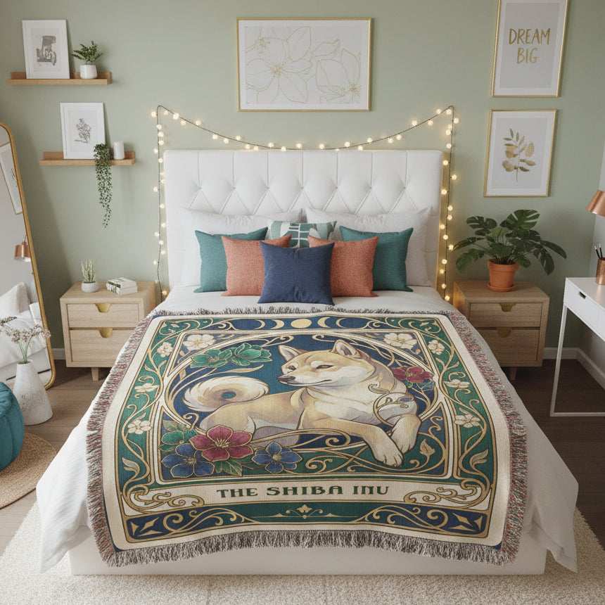 🐾 Woven Blanket Tarot Card - Shiba Imu Stained Glass