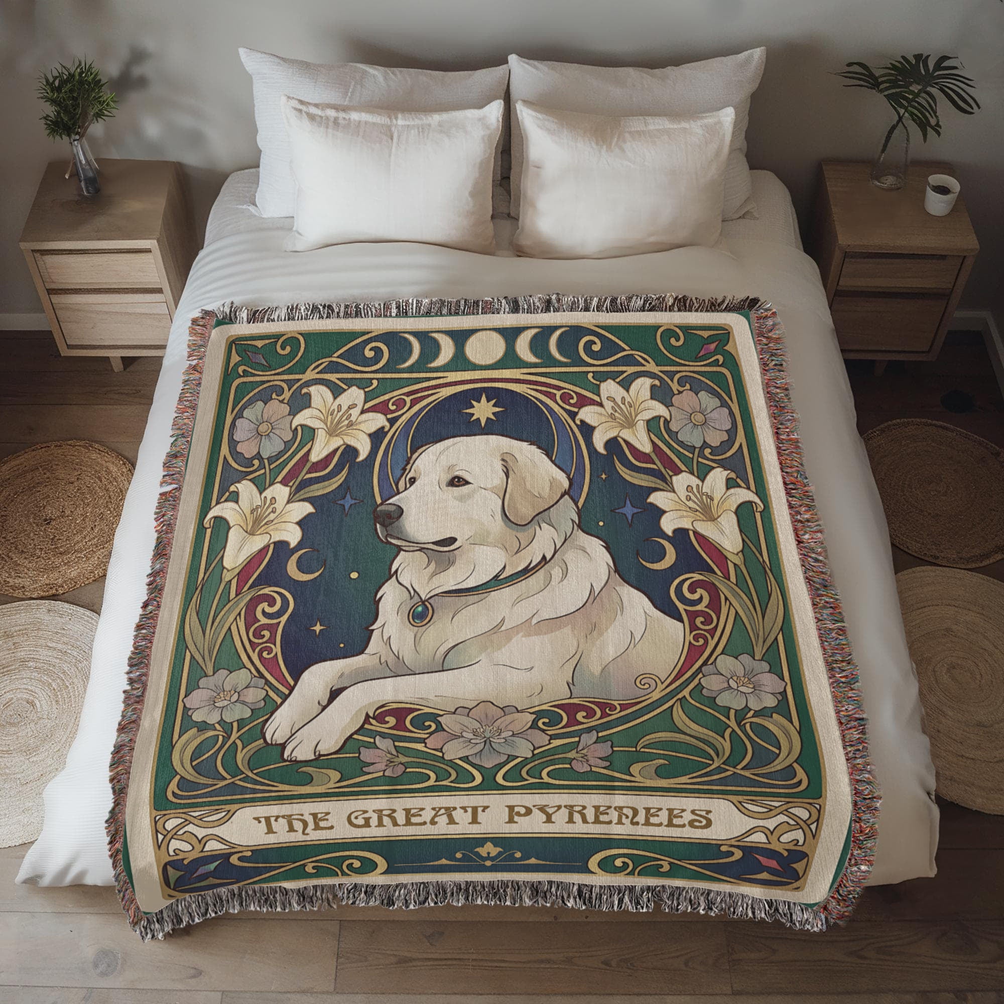 🐾 Woven Blanket Tarot Card Great Pyrenees Lillies