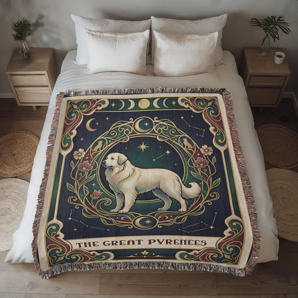 🐾 Woven Blanket Tarot Card - Great Pyrenees Green and Gold