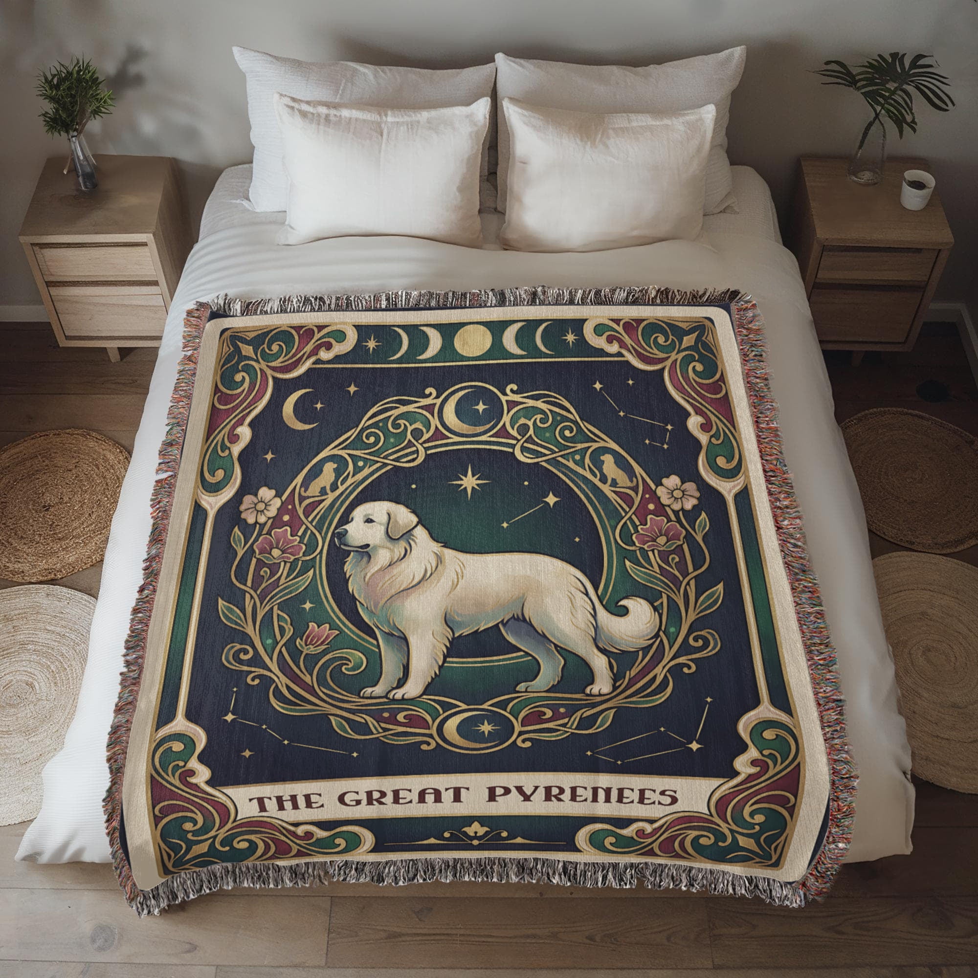 🐾 Woven Blanket Tarot Card - Great Pyrenees Green and Gold