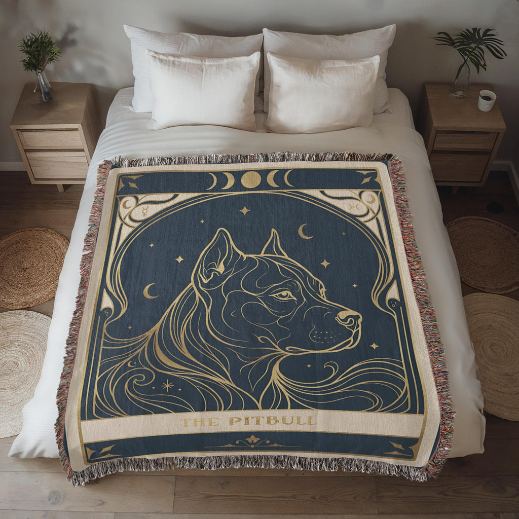 🐾 Woven Blanket Tarot Card- Pitbull Celestial Side profile