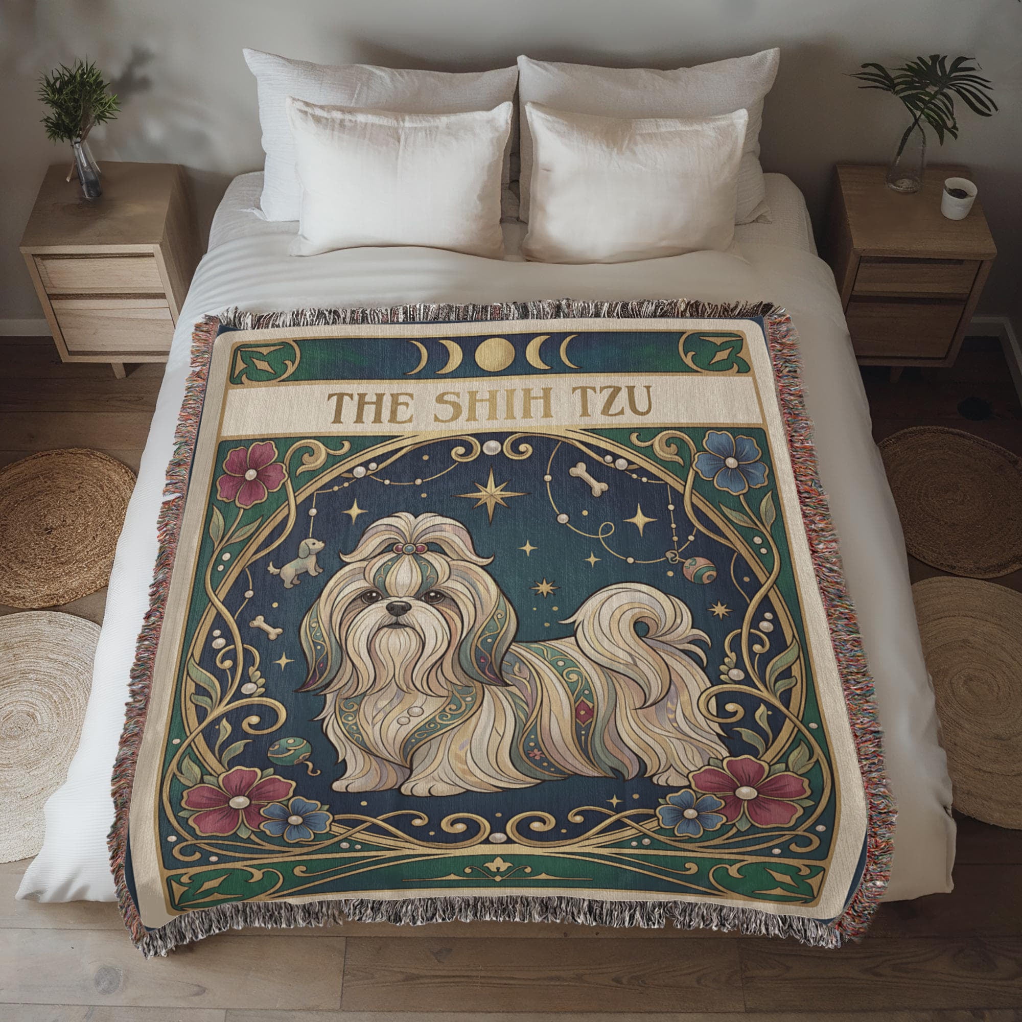 🐾 Woven Blanket Tarot Card - Shih Tzu Stained Glass
