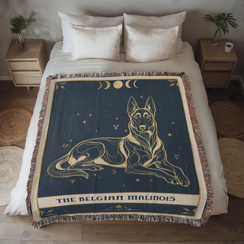 🐾 Woven Blanket Tarot Card - Belgian Malinois Celestial