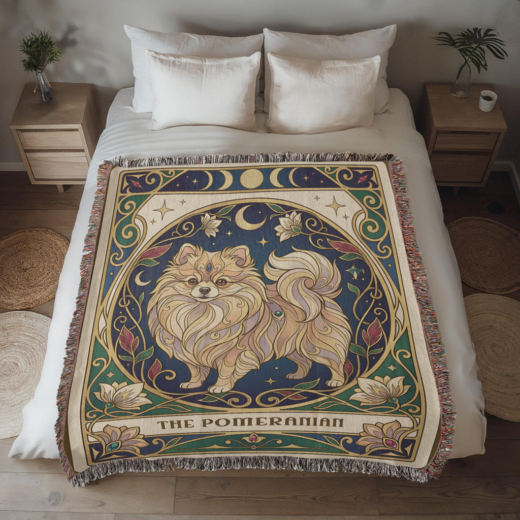 🐾 Woven Blanket Tarot Card - Pomeranian Stained Glass