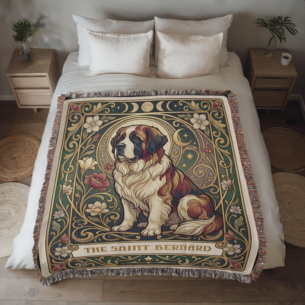 🐾 Woven Blanket Tarot Card Saint Bernard Roses
