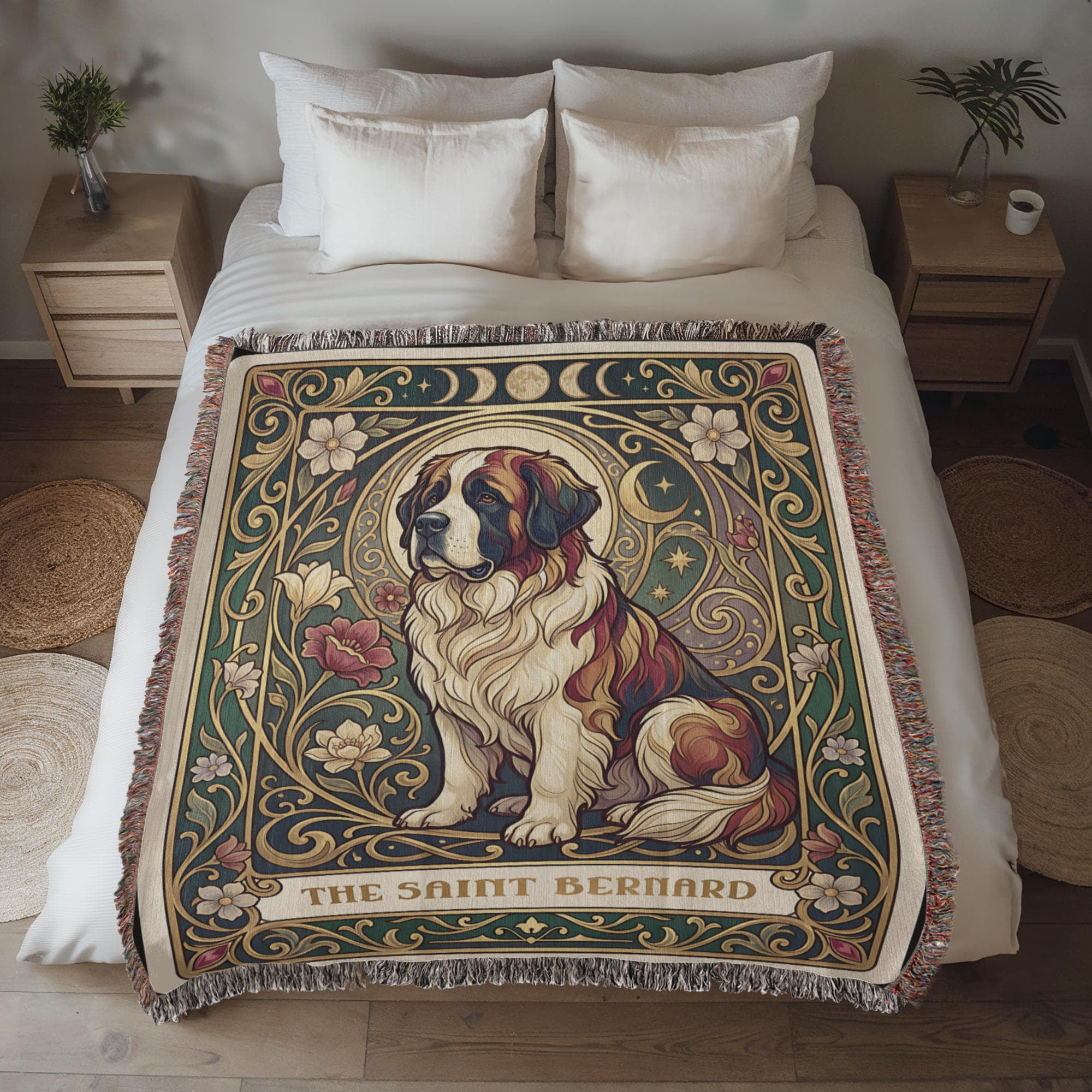 🐾 Woven Blanket Tarot Card Saint Bernard Roses