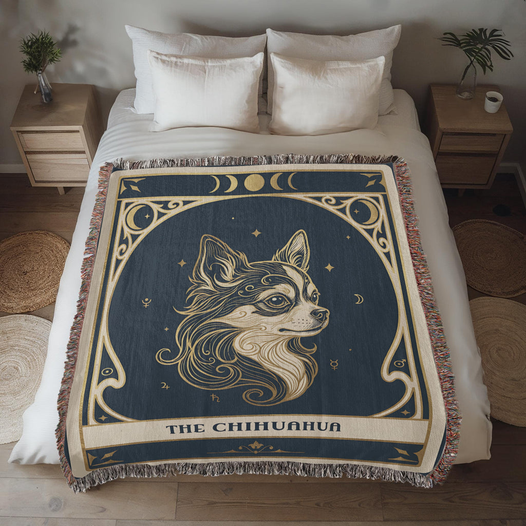 🐾 Woven Blanket Tarot Card - Chihuahua Celestial