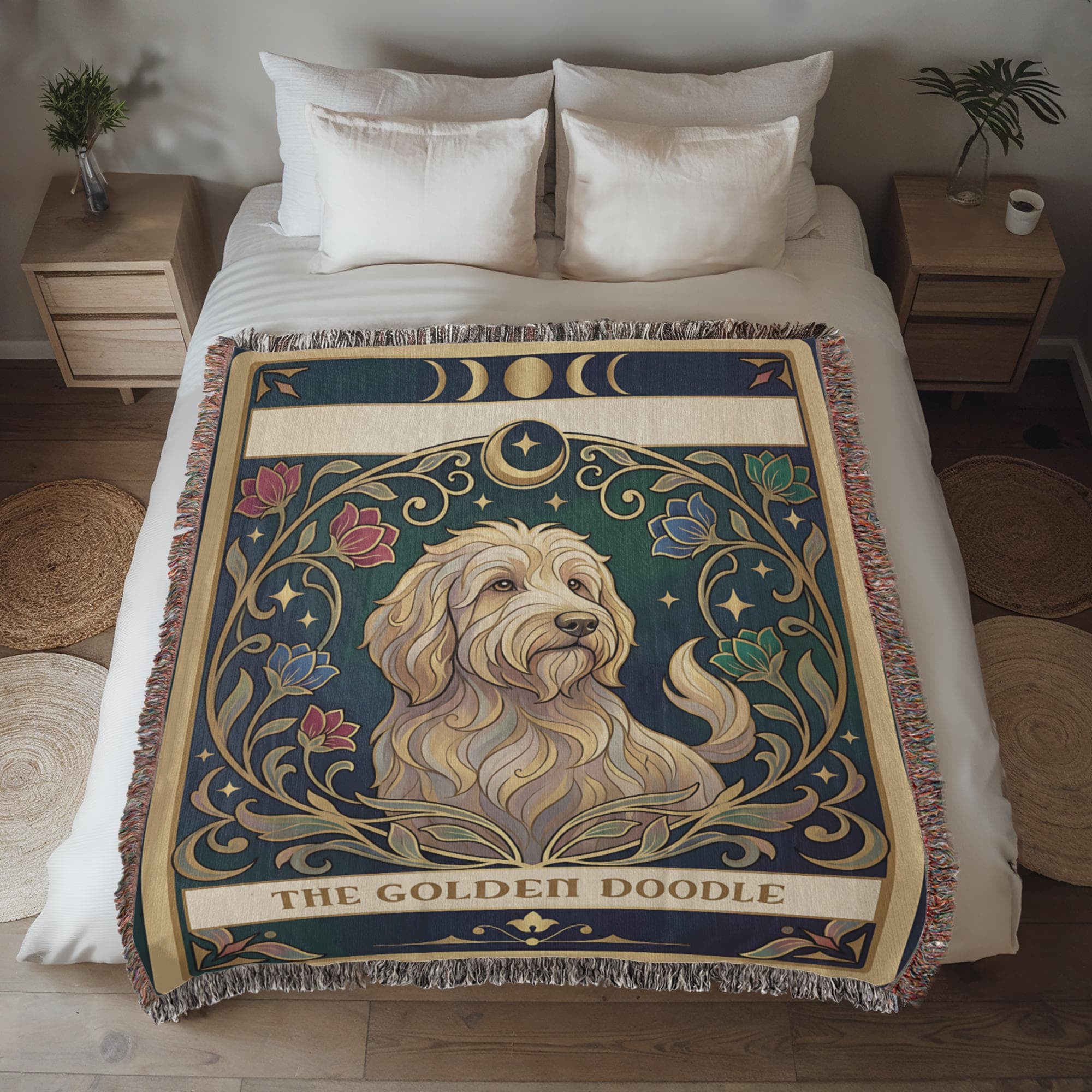 🐾 Woven Blanket Tarot Card - Golden Doodle Stained Glass