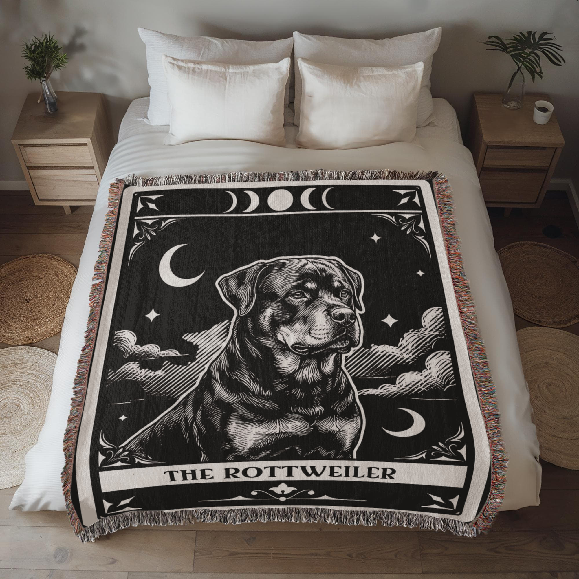 🐾 Woven Blanket Tarot Card - Rottweiler B&W