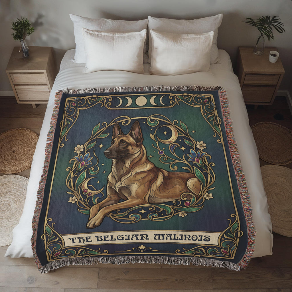 🐾 Woven Blanket Tarot Card - Belgian Malinois Emerald