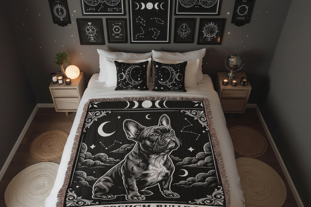 🐾 Woven Blankets Tarot Card - French Bulldog Crescent Moon