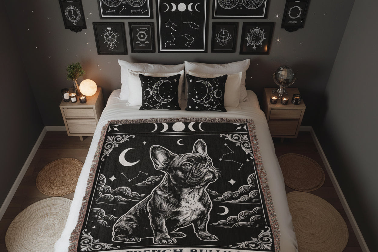 🐾 Woven Blankets Tarot Card - French Bulldog Crescent Moon